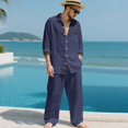 thumbnail image 5 of Men's Big & Tall Linen Set | Old Money Shirt, Loose Long Sleeve & Pants Breathable Lightweight Linen | Classic For Vacation, Casual & Daily, 5 of 5