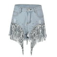 thumbnail image 5 of NAFUU Women's Denim Shorts Summer High Waisted Diamonds Tassels Ripped Jean Shorts Casual Baggy Trendy A-Line Wide Leg Denim Shorts Lightweight Cute Shorts, 5 of 7