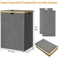 thumbnail image 6 of 165L Double Compartment Laundry Hamper with Lid, Bamboo & Polyester, Dark Gray, Modern Style, Portable Inner Bags, Sturdy Lid, 6 of 14