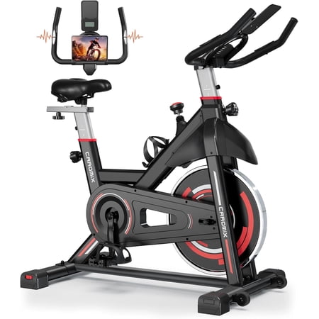 Caromix Exercise Bike Indoor Stationary Bike with Comfortable Seat Cushion, Monitor with Pulse & Ipad Mount for Home Cardio Gym with 300lbs Weight Capacity