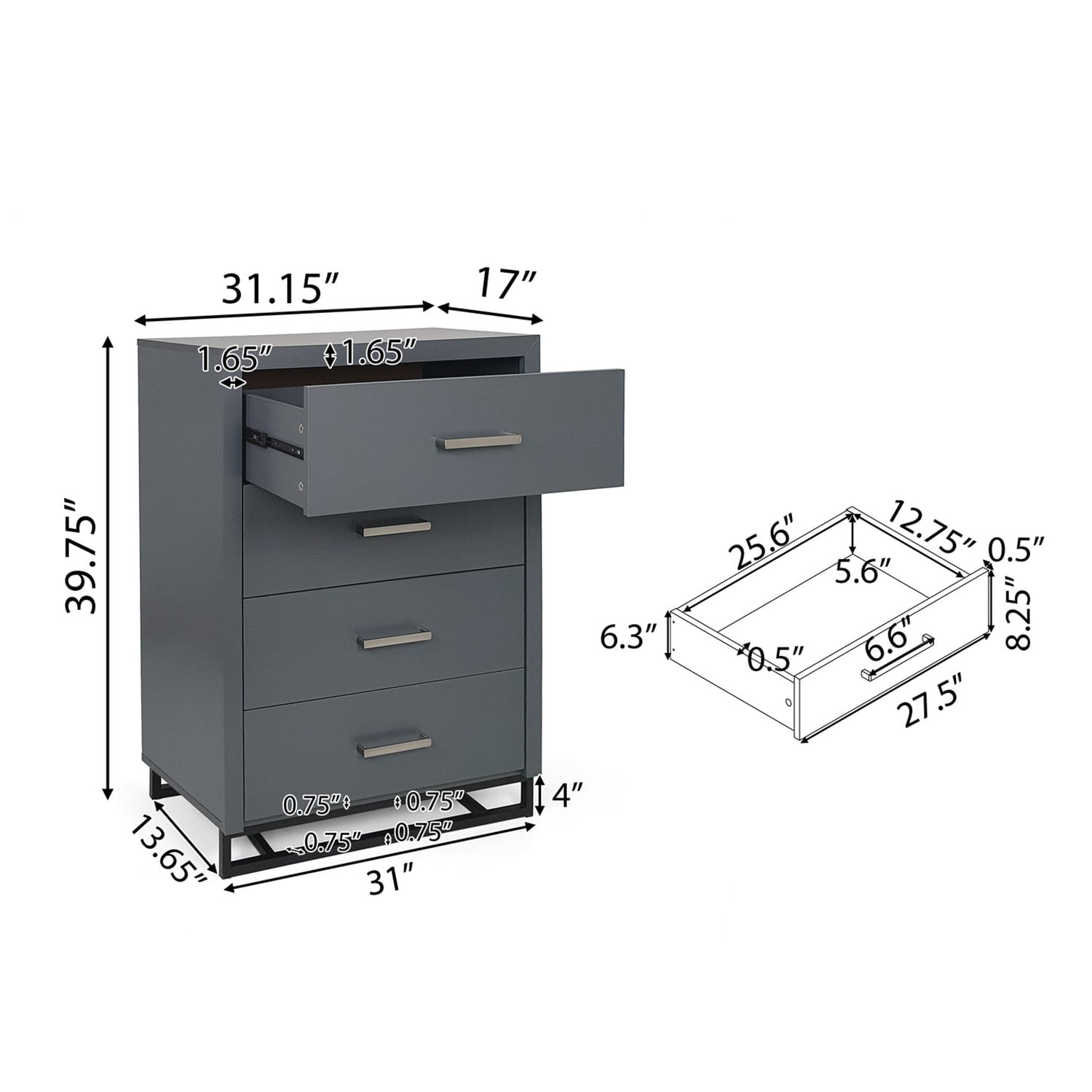 Kadyn 4 Drawer Dresser, Drawers Nightstand for Bedroom, Modern Dresser for Living Room, Charcoal Grey Kadyn 4 Drawer Dresser, Drawers Nightstand for Bedroom, Modern Dresser for Living Room, Charcoal Grey