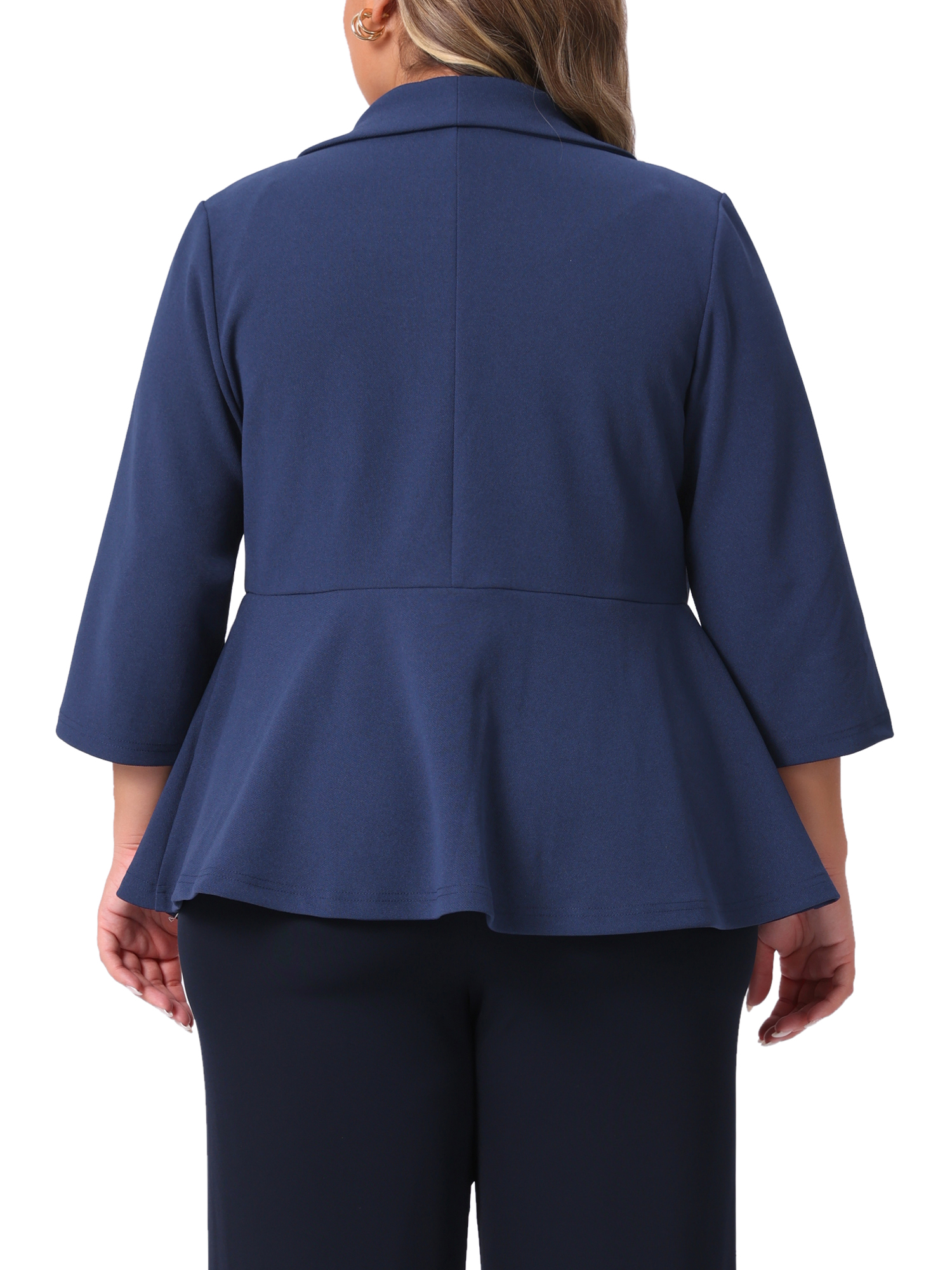 DARING DIVA Plus Size Blazer Sleeve Open Front Peplum Work Suit Jacket 3X Navy Blue
