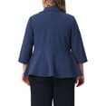 thumbnail image 4 of DARING DIVA Plus Size Blazer Sleeve Open Front Peplum Work Suit Jacket 1X Navy Blue, 4 of 6