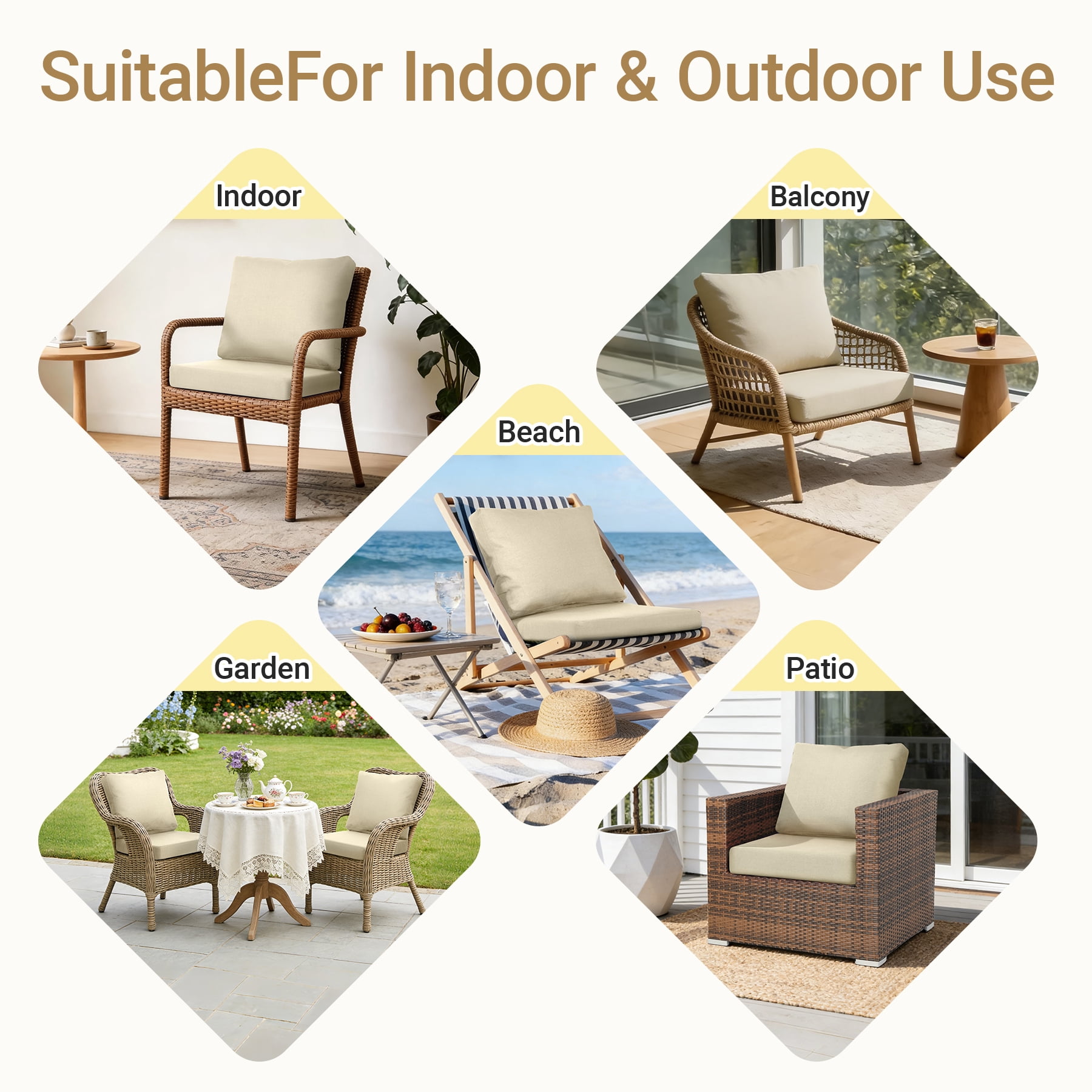 Favoyard Deep Seat Patio Cushion Set, 24 inch Rainproof & Fadeness Patio Cushions for Outdoor Chair Couch with Removable Cover