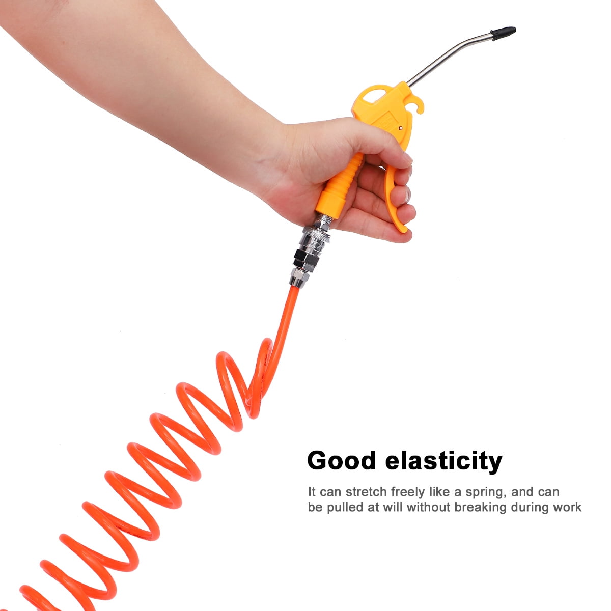 GOOHOCHY PU Pneumatic Hose Set 8x5mm 15 Meter Air Compressor Spring Hose Spiral Tube with Type C Quick Connector Air Duster for Air Compressor (Orange)