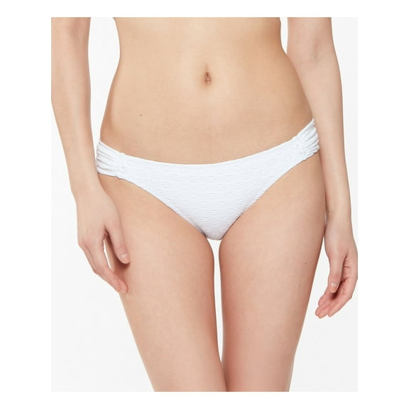 JESSICA SIMPSON Women's White Sits At Hips Full Coverage Shirred Sweet Tooth Solids Hipster Swimsuit Bottom S