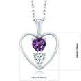 thumbnail image 2 of 925 Sterling Silver Purple Amethyst White Moissanite and White Created Sapphire Pendant Necklace for Women (0.66 Cttw, Gemstone February Birthstone, Heart 5MM and 4MM, with 18 inch Silver Chain), 2 of 3