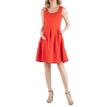 

24seven Comfort Apparel Sleeveless Pleated Maternity Dress with Pockets M0116187 Made in USA