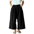 thumbnail image 3 of Simua Women's Wide Leg Faux Linen Pants Solid Color Elastic Waistband Button Cropped Baggy Trouser with Pockets, 3 of 7