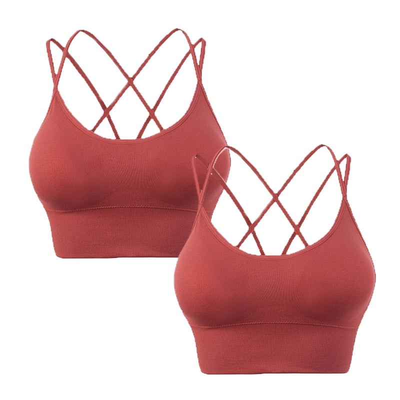 Xmarks Cross Back Sport Bras Padded Strappy Criss Cross Cropped Bras