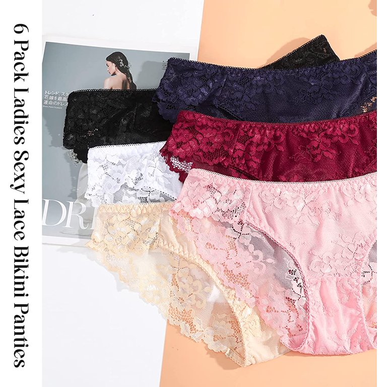LEVAO Womens Sexy Underwear Flower Lace Cheeky Seamless Lingerie Bikini 6  Pack S-XL 