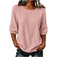 thumbnail image 2 of Neewe Womens Plain Round Neck Half Sleeve Top Curved Hem Blouses Loose Shirts Spring Summer Fashion Casual T Shirts, 2 of 6
