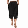 thumbnail image 2 of Plus Size Women's Cotton Linen Casual Capri Pants Pockets Elastic High Waist Cropped Trousers Versatile Bottoms for Daily Life and Travel, 2 of 8