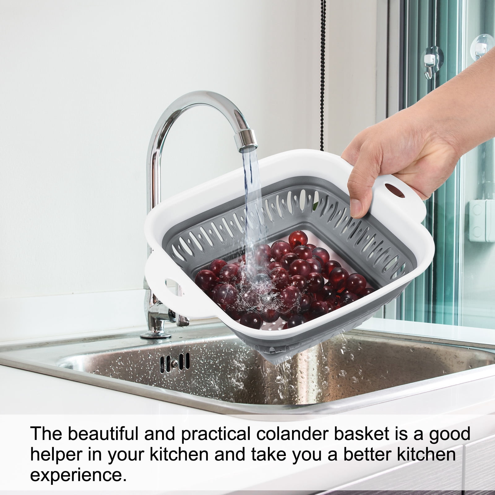 Unique Bargains Collapsible Silicone Colander for Pasta Vegetables Fruits Gray