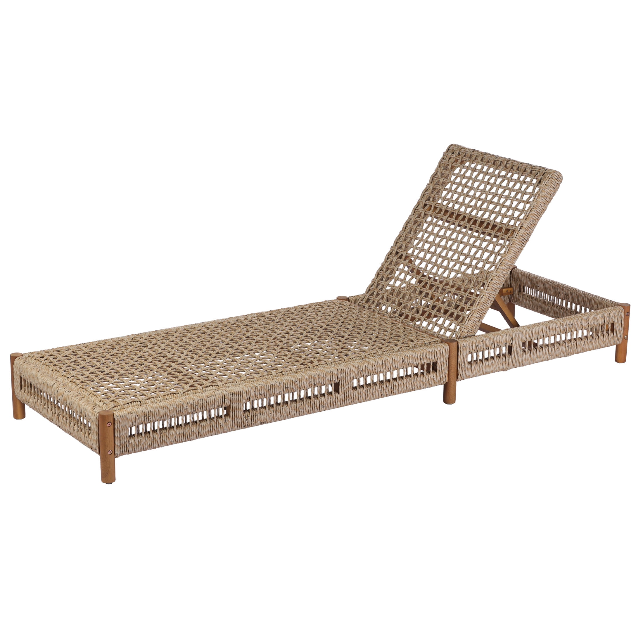Christopher Knight Home Outdoor Wicker Chaise Lounge, Acacia Wood Frame, Adjustable Backrest, Beige