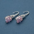 thumbnail image 5 of K-KED Shiny Perfect Radiant Cut Created Pink Gemstone Hook Earrings for Women, 5 of 7
