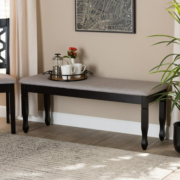 Skyline Decor Grey Fabric Upholstered and Dark Brown Finished Wood Dining Bench