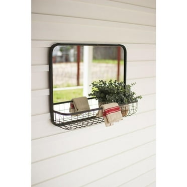 Lucky Arts Rectangle Mirror With Wire Basket Shelf