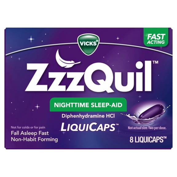 ZzzQuil LiquiCap Sleep Aid, Diphenhydramine 25mg HCl, 8 LiquiCaps