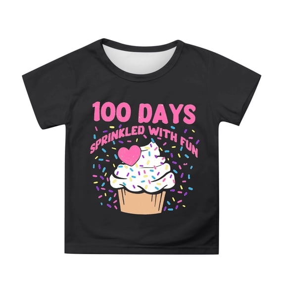 WOYY Toddler Girls 100 Days Of School T-Shirt Short Sleeve Crew Neck T Shirt, Sizes 3-4T