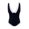 thumbnail image 1 of Traje de Baño Ocean Pacific para Mujer Completo con Textura, Escote en V con Contraste Negro Talla EG, 1 of 4