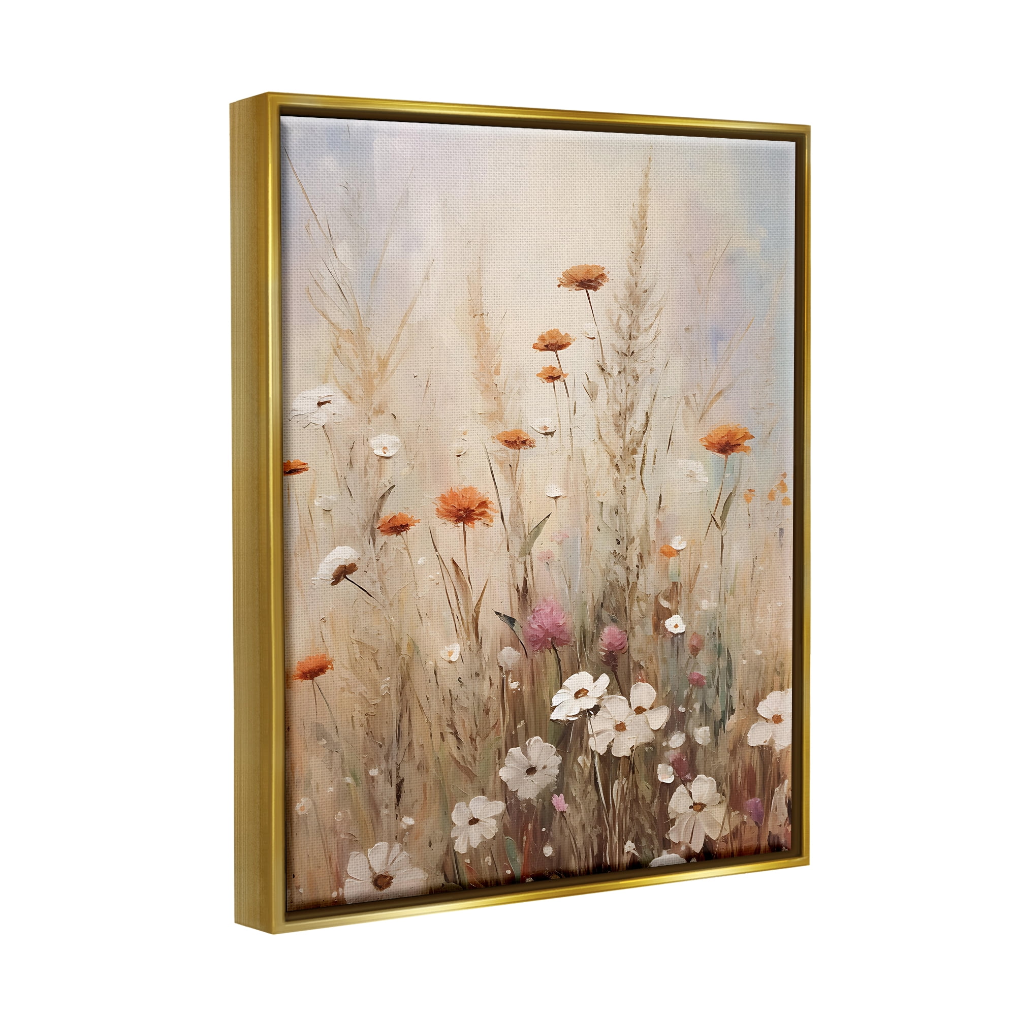 Stupell Industries Wildflower Meadow Painting Botanical & Floral Painting Gold Floater Framed Canvas Art Print Wall Art, 17 x 21