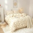 thumbnail image 4 of Jolusere Cream Pink Strawberry Girls Comforter Set Full Size, 3 Pieces Soft Breathable Cute Bedding Set for Kids Girls, 4 of 12