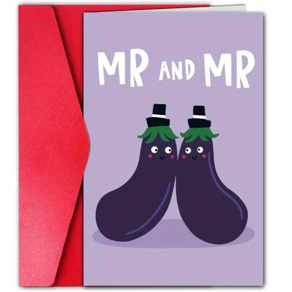 Funny Wedding Card for Same-Sex Couples – “Mr. and Mr.” Eggplant Design – Envelope Included, Blank Inside – Ideal for LGBTQ  Wedding Celebrations