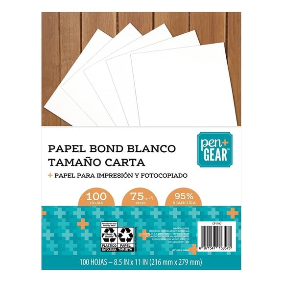 Resma de Papel Pen+Gear 100 Hojas Tamaño Carta Blancas