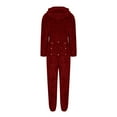 thumbnail image 5 of Penkiiy Women's One Piece Fleece Sleepwear Cute Ears Hooded Christmas Pajamas Jumpsuit Butt Button Back Flap Rompers 2XL Wine, 5 of 6