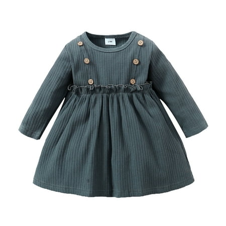 

LBECLEY Overall Dresses for Girls Toddler Kids Girls Fashionable Ribbed Long Sleeves Princess Dress Ballroom Gown Dresses for Girls Navy 3Y