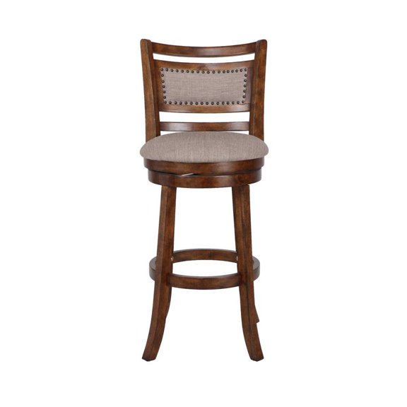 FurniFact Rustic Farmhouse Dark Brown Swivel Wood Bar Stool With Comfortable Back