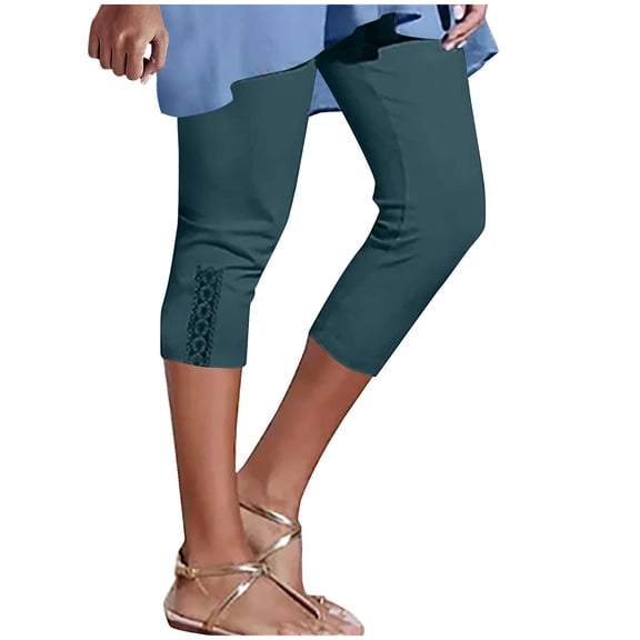 Scyoekwg Yoga Capris for Women High Waist Skinny Yoga Capris Pants Casual Ladies Capris Trendy Comfy Loose Solid Color Summer Pants (Blue,XXL)