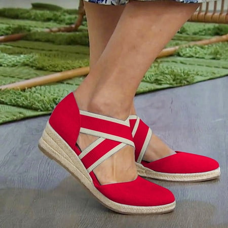 

Lydiaunistar Summer Womens Slope Hemp Rope Platform Casual Sandals Elastic Wedges Sandals Red 9.5(43)