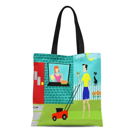 SIDONKU Canvas Tote Bag Cartoon Retro Saturday Morning 1950S Classic Television Couple Mid Reusable Handbag Shoulder Grocery Shopping