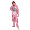 thumbnail image 5 of Strawberry and Flower Pattern One Piece Pajamas Soft Jumpsuit Cozy Sleep and Play Romper Zipper and Pockets 12-13Y, 5 of 8
