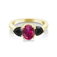 thumbnail image 2 of Gem Stone King 2.07 Ct Oval Red Created Ruby Black Onyx 18K Yellow Gold Plated Silver Ring, 2 of 4
