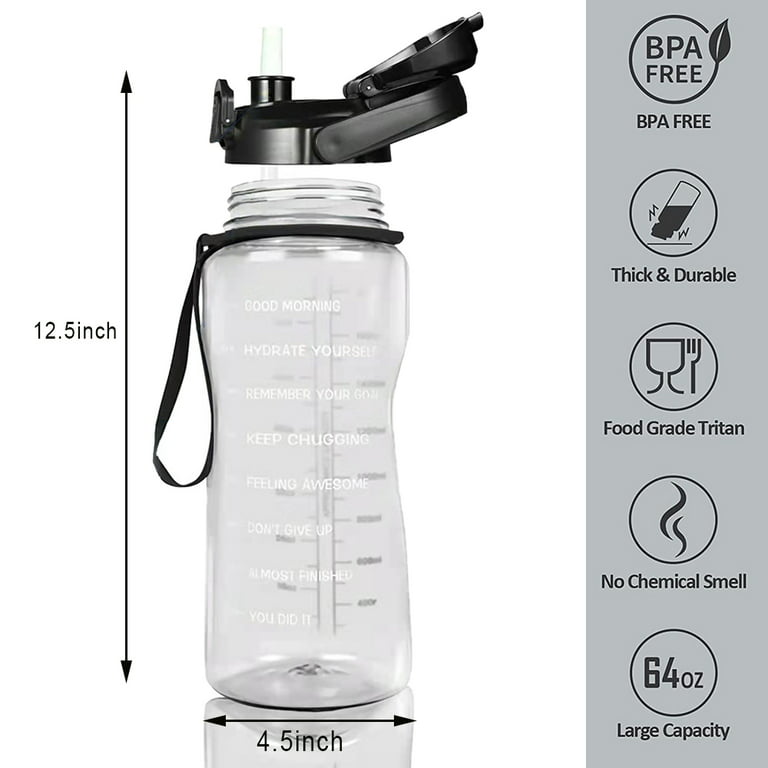 Mouind 64 oz Water Bottle with Time Marker and Motivational BPA Free Half Gallon Water Bottle with Straw and Leakproof Non-Slip Cup Sleeve, for Sports