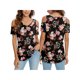 thumbnail image 5 of Txlixc - Camiseta de manga corta para mujer con cuello en V y hombros descubiertos con estampado de flores Txlixc Moda, 5 of 6