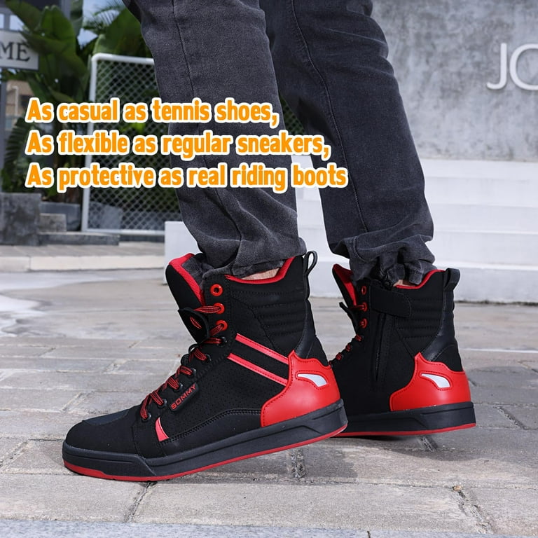 Men Casual Motorcycle Shoes Suede Riding High Top Sneakers