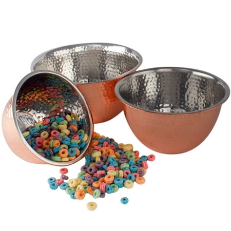 High Quality Stainless Steel Copper Hammered Mixing Bowl 3 Piece Bowls
