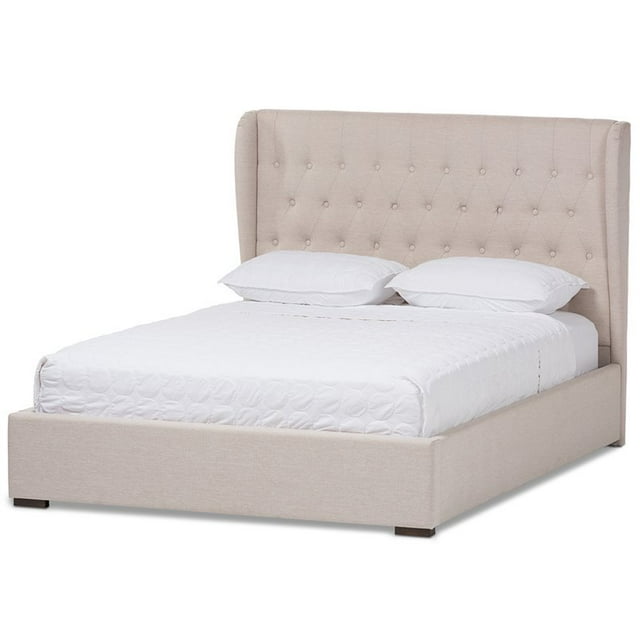 Baxton Studio Pénélope Touffeté Lit de Plate-Forme de Stockage Grand en Beige