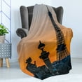 thumbnail image 4 of Paris Soft Flannel Fleece Throw Blanket, Historic France European Photo on Ombre Sunset Sky Sculpture and Eiffel Tower, Cozy Plush for Indoor and Outdoor Use, 60" x 80", Orange and Blue, by Ambesonne, 4 of 5