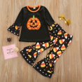 thumbnail image 1 of Kids Baby Girls Halloween Outfits Long Sleeve Cartoon Pumpkin Pattern Top and Pants Set, 1 of 4