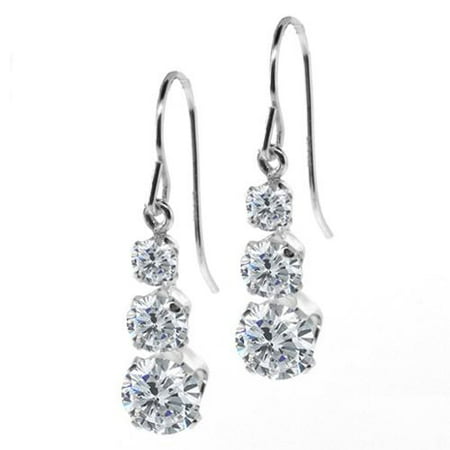1.78 Ct Round G/H Diamond 925 Sterling Silver 3-Stone Earrings