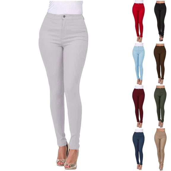 Dezsed Jeggings for Women High Waist, Skinny Stretchy Jeans Soft Slim Pencil Leg Elastic Waist Pull on Denim Pants for Work Gray 2XL