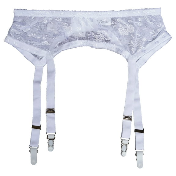 TVRtyle Women's Pure White Sexy 4 Vintage Wide Straps Metal Clips Garter Belts for Stockings S502W
