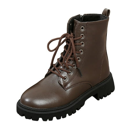 

Entyinea Ankle Boots Low Heel Leather Plush lined Warm Mini Anti-slip outdoor Female Ankle boots Brown 41