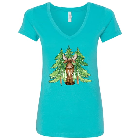 Inktastic Alaska Moose and Trees Women's V-Neck T-Shirt