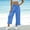 Blue women wide leg capri pants a1, variant on Cagogo Women Wide Leg Capri Pants Elastic Waist Flowy Plaid Casual Trousers for Summer Beach Lounge Wear with Pockets Fashion Clothes, Blue L